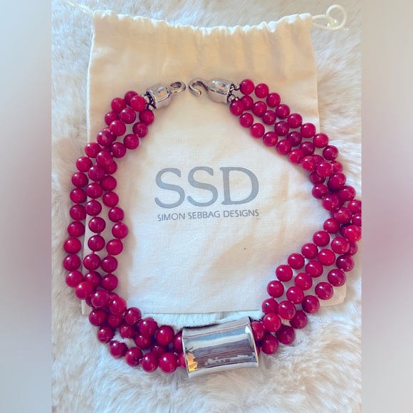 Wonderful Simon Sebbag Red Coral Triple Strand Necklace - Picture 5 of 8